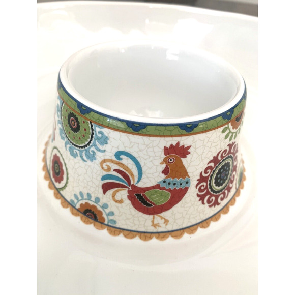222 FIFTH Suzani Rooster 1 Piece Chip & Dip Serving Bowl Platter 14" Floral EUC - Picture 9 of 14